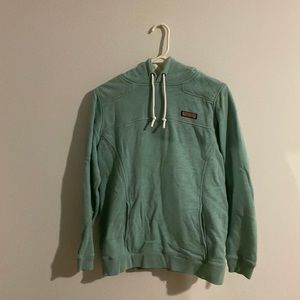 light blue preformance Vinyard Vines sweatshirt with striped hood